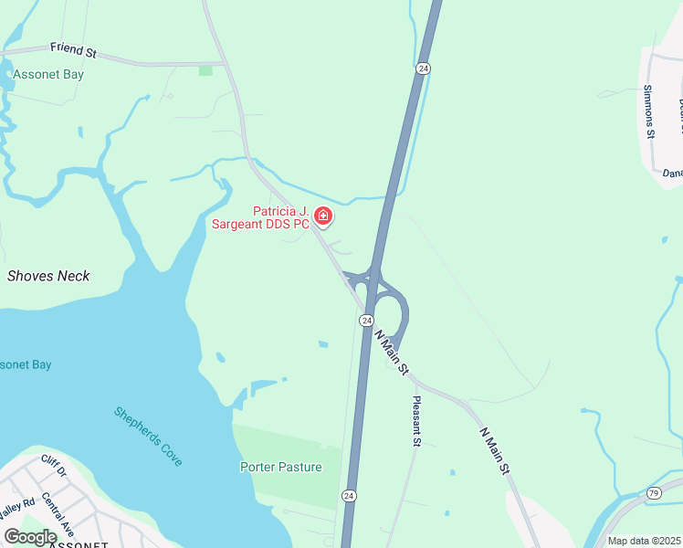 map of restaurants, bars, coffee shops, grocery stores, and more near 73 North Main Street in Freetown