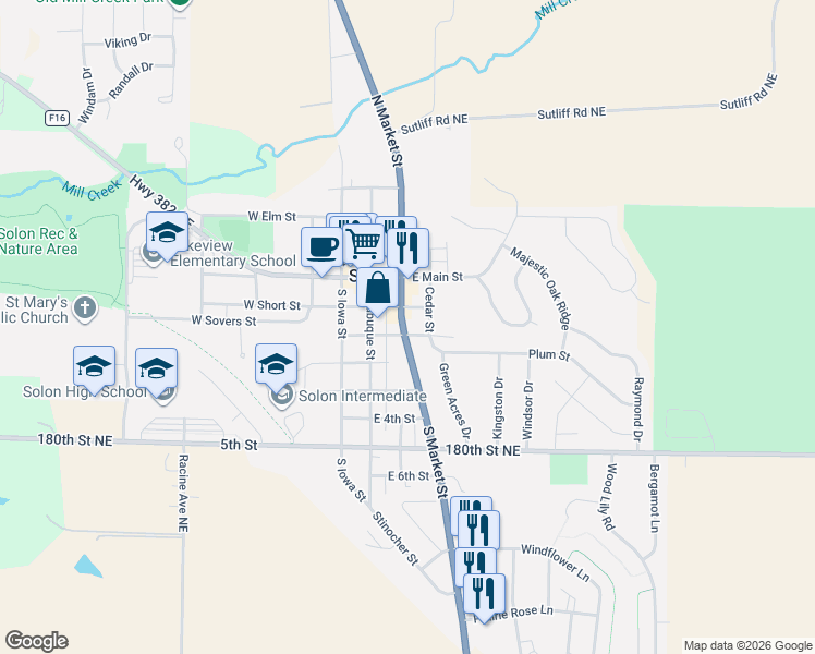 map of restaurants, bars, coffee shops, grocery stores, and more near 314 South Market Street in Solon
