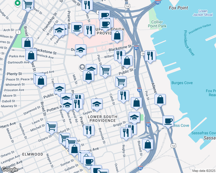 map of restaurants, bars, coffee shops, grocery stores, and more near 252 Public Street in Providence