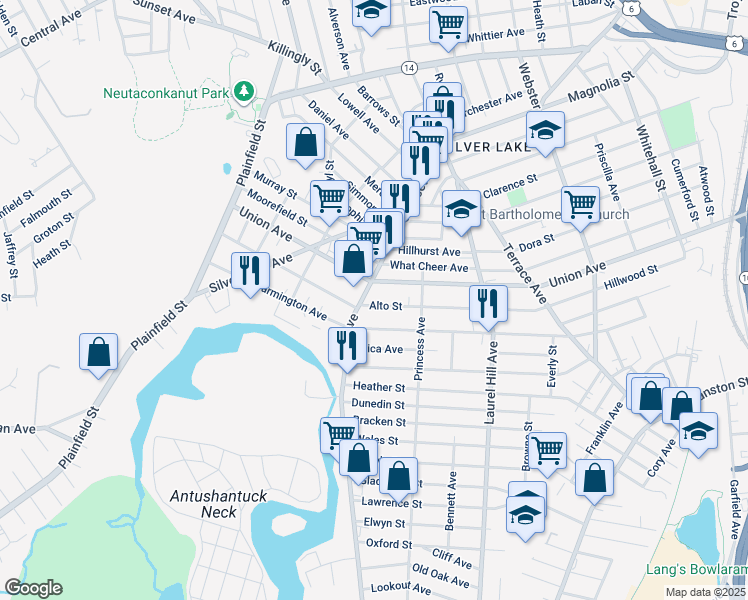 map of restaurants, bars, coffee shops, grocery stores, and more near in Providence