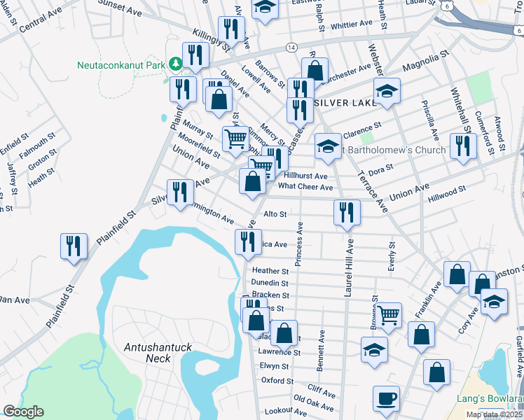 map of restaurants, bars, coffee shops, grocery stores, and more near in Providence