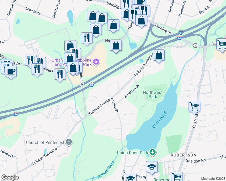 map of restaurants, bars, coffee shops, grocery stores, and more near 22 Lisa Drive in Manchester