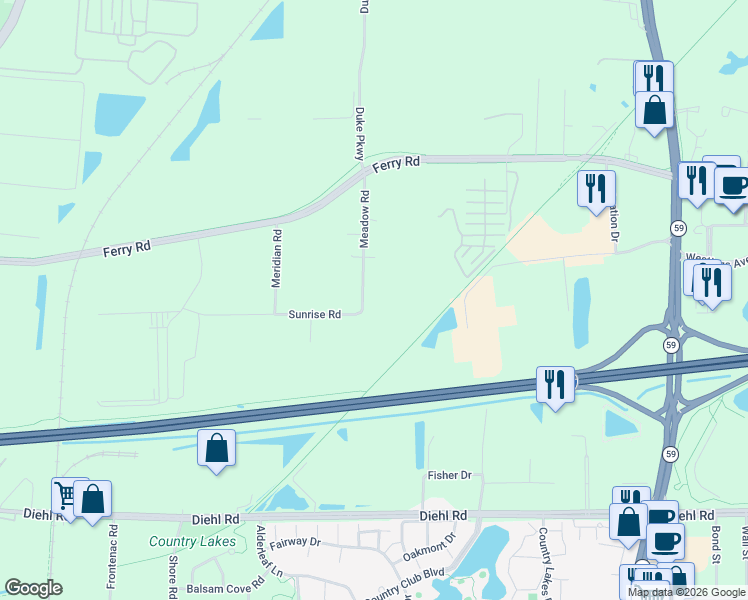 map of restaurants, bars, coffee shops, grocery stores, and more near 4S341 Meadow Road in Naperville