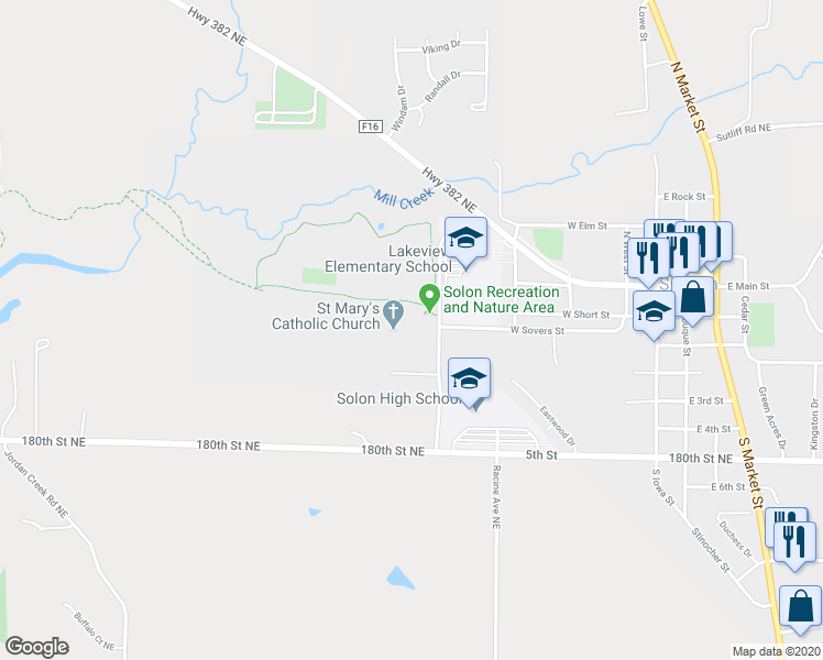 map of restaurants, bars, coffee shops, grocery stores, and more near 1749 Racine Ave NE in Solon