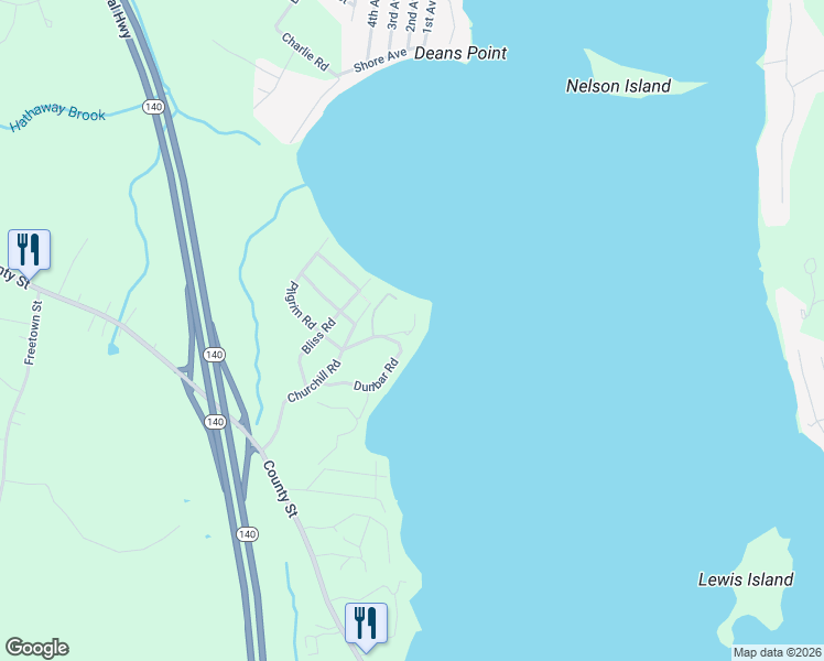map of restaurants, bars, coffee shops, grocery stores, and more near 6 Sandy Point Road in Lakeville