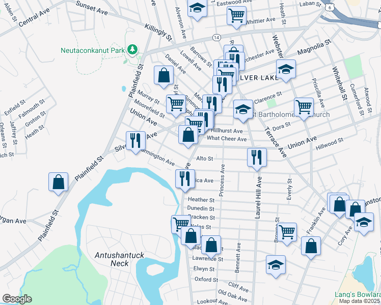 map of restaurants, bars, coffee shops, grocery stores, and more near in Providence