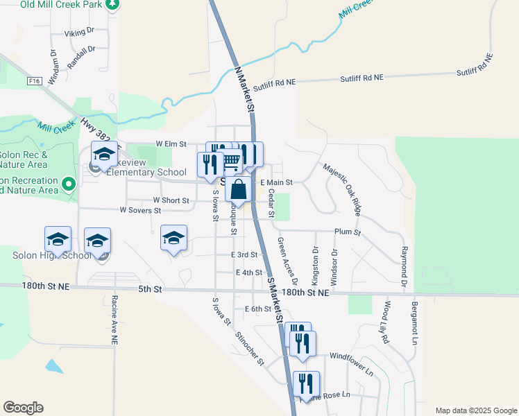 map of restaurants, bars, coffee shops, grocery stores, and more near 126 South Market Street in Solon
