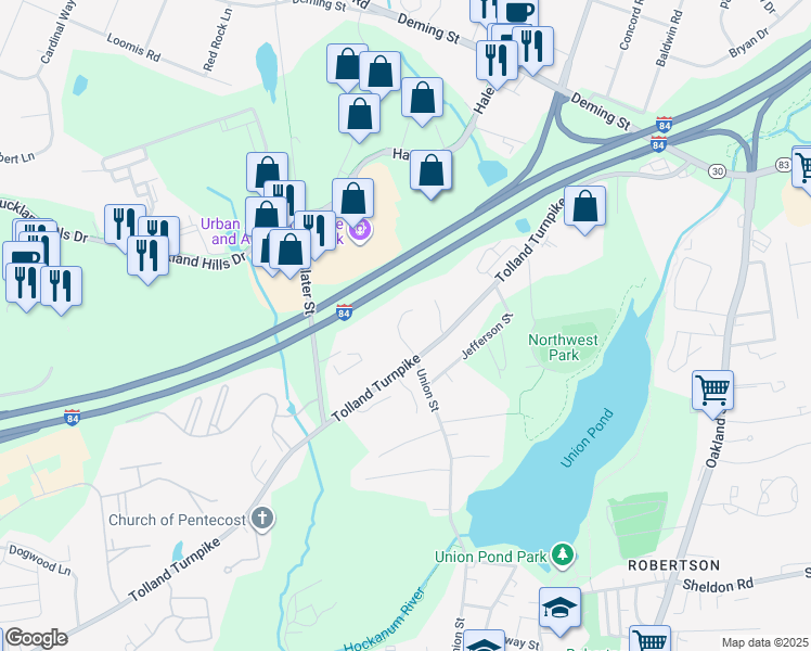map of restaurants, bars, coffee shops, grocery stores, and more near 35 Jeffrey Alan Drive in Manchester