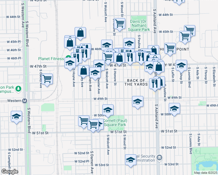 map of restaurants, bars, coffee shops, grocery stores, and more near 4819 South Wolcott Avenue in Chicago