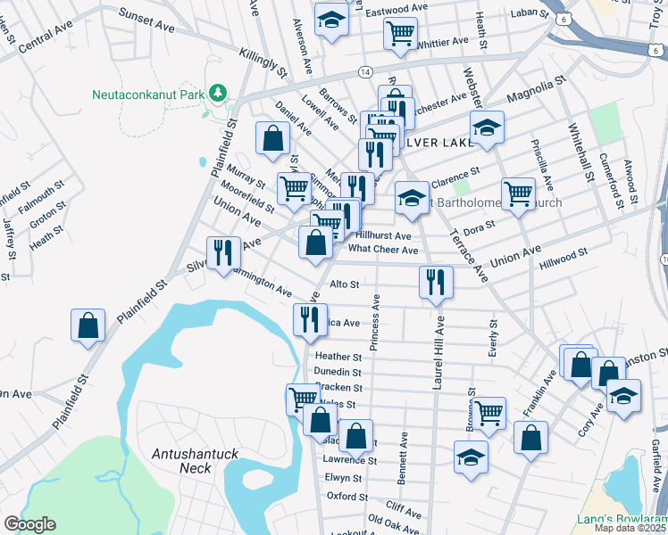 map of restaurants, bars, coffee shops, grocery stores, and more near 314 Pocasset Avenue in Providence