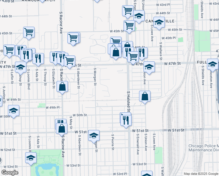 map of restaurants, bars, coffee shops, grocery stores, and more near in Chicago
