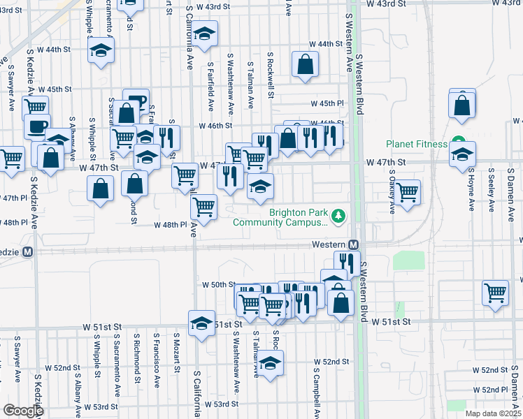 map of restaurants, bars, coffee shops, grocery stores, and more near 2611 West 48th Street in Chicago