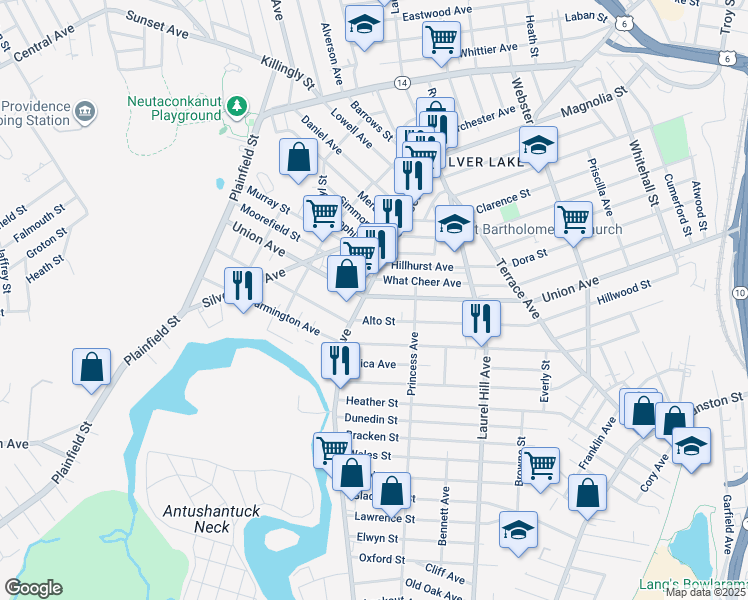 map of restaurants, bars, coffee shops, grocery stores, and more near in Providence