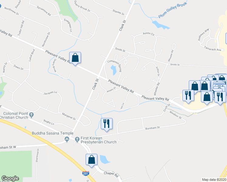 map of restaurants, bars, coffee shops, grocery stores, and more near 86 Frank's Way in South Windsor
