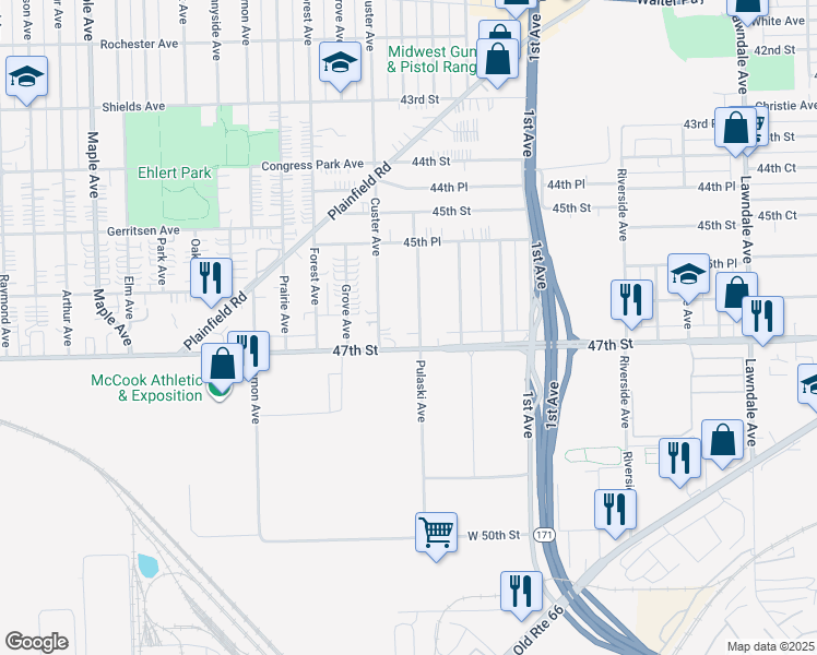 map of restaurants, bars, coffee shops, grocery stores, and more near 4624 Pulaski Avenue in Lyons