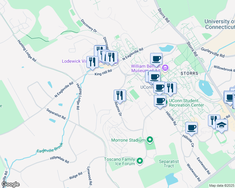 map of restaurants, bars, coffee shops, grocery stores, and more near 2376 Alumni Drive in Mansfield