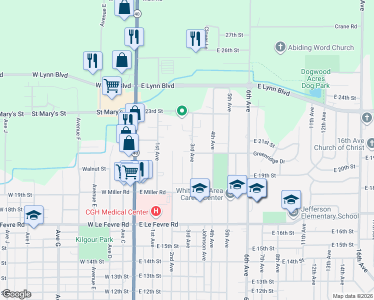 map of restaurants, bars, coffee shops, grocery stores, and more near 1903 3rd Avenue in Sterling