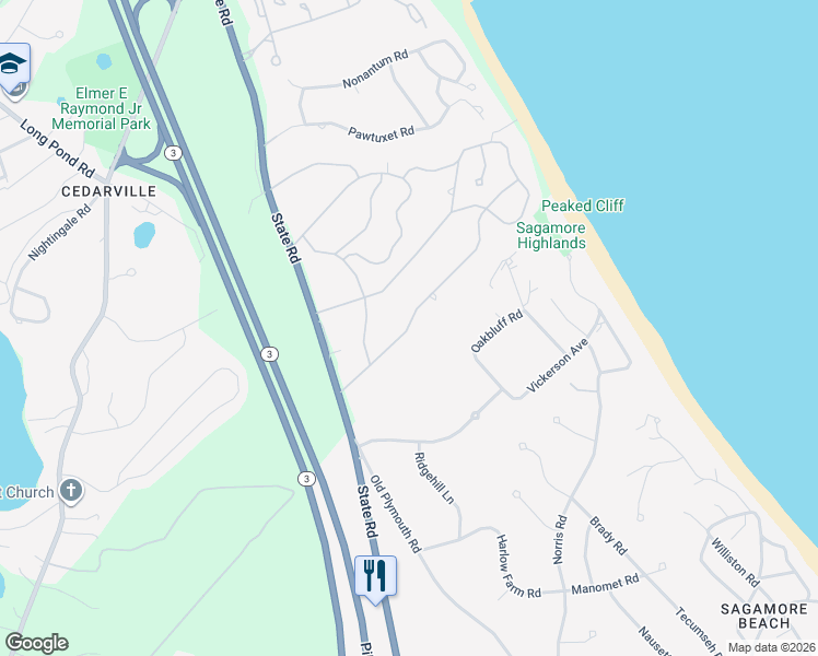 map of restaurants, bars, coffee shops, grocery stores, and more near 30 Spencer Drive in Plymouth