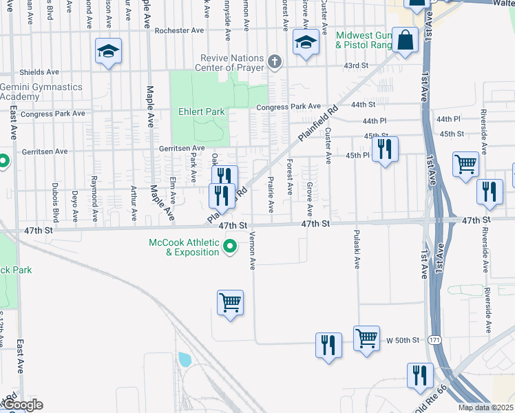 map of restaurants, bars, coffee shops, grocery stores, and more near 4629 Vernon Avenue in Brookfield