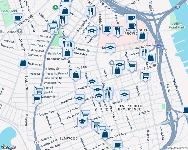 map of restaurants, bars, coffee shops, grocery stores, and more near 10 Mount Vernon Street in Providence