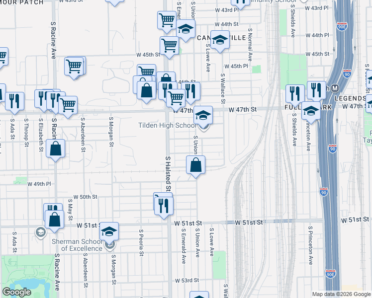 map of restaurants, bars, coffee shops, grocery stores, and more near 4816 South Union Avenue in Chicago