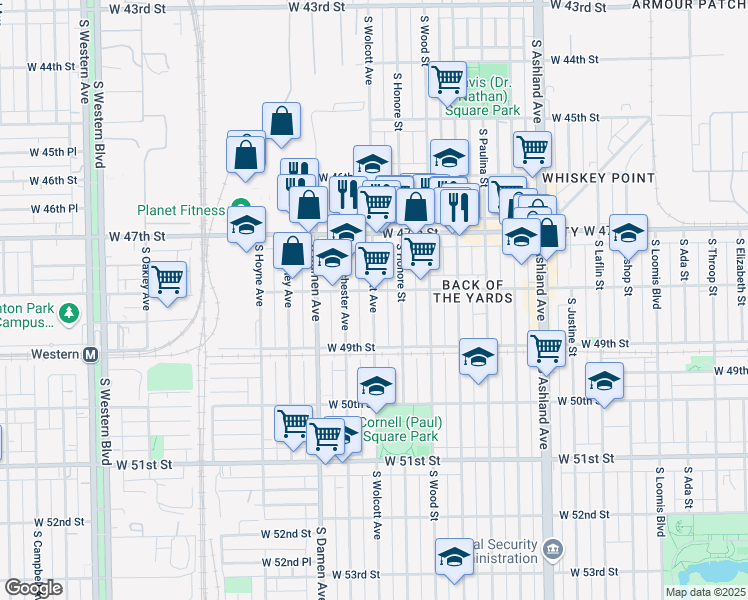 map of restaurants, bars, coffee shops, grocery stores, and more near 4807 South Wolcott Avenue in Chicago