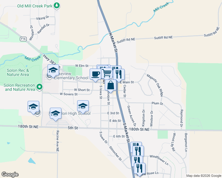 map of restaurants, bars, coffee shops, grocery stores, and more near in Solon