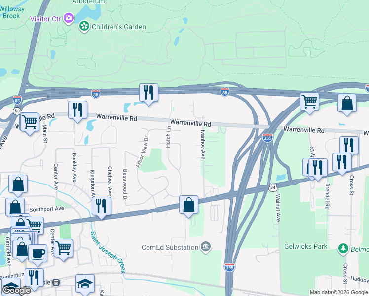 map of restaurants, bars, coffee shops, grocery stores, and more near 4439 Cascara Lane in Lisle