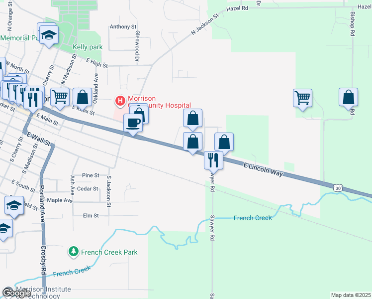 map of restaurants, bars, coffee shops, grocery stores, and more near 630 Lincoln Highway in Morrison