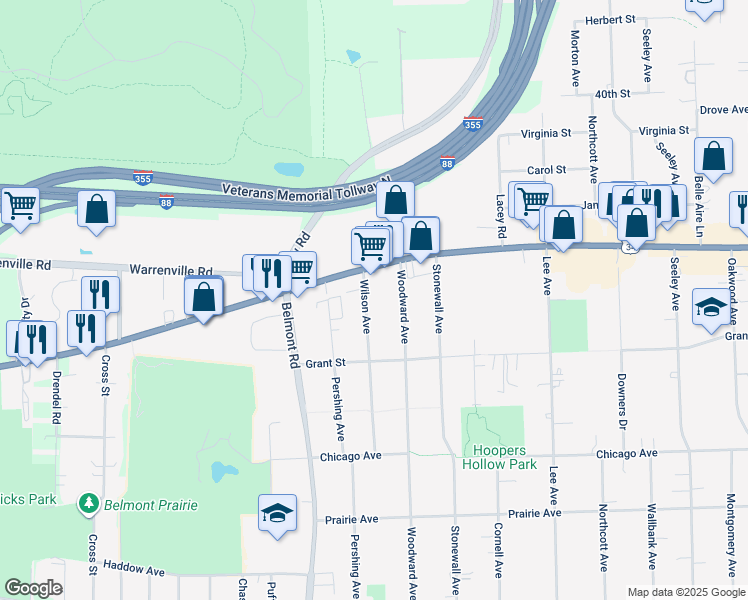 map of restaurants, bars, coffee shops, grocery stores, and more near 4403 Wilson Avenue in Downers Grove