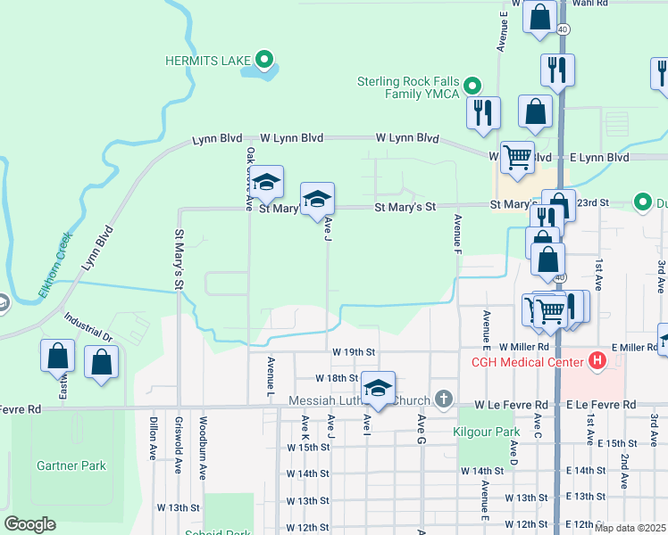 map of restaurants, bars, coffee shops, grocery stores, and more near 2210 Avenue J in Sterling