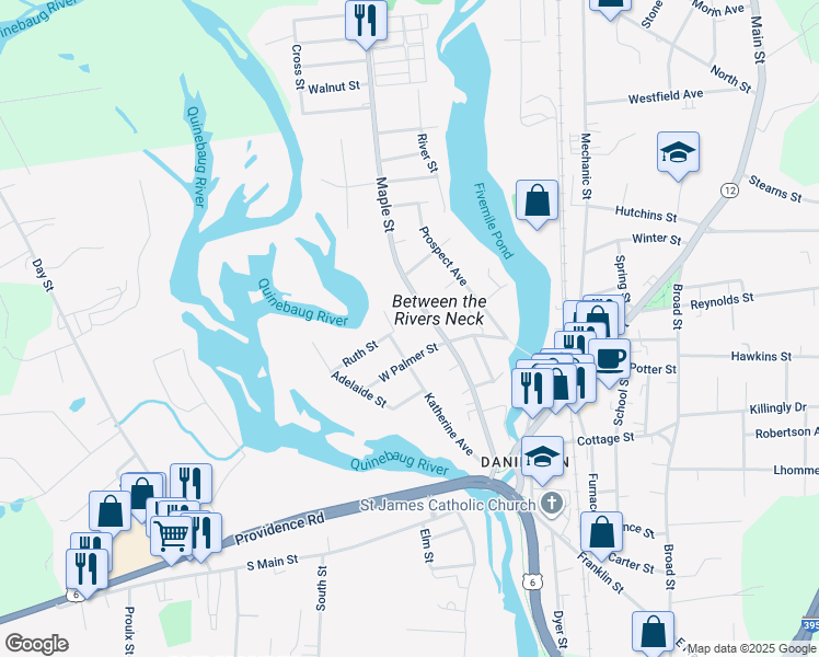 map of restaurants, bars, coffee shops, grocery stores, and more near 146 Katherine Avenue in Killingly