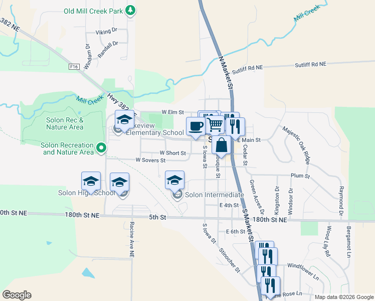 map of restaurants, bars, coffee shops, grocery stores, and more near 133 South West Street in Solon