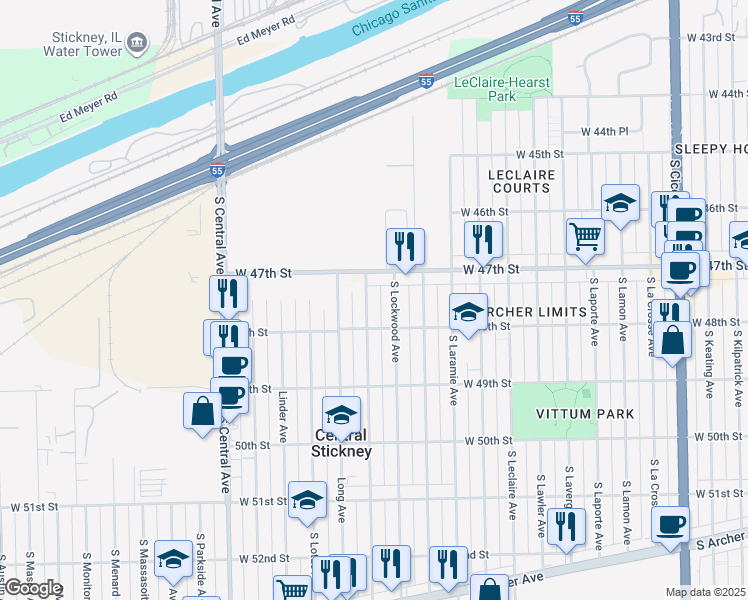 map of restaurants, bars, coffee shops, grocery stores, and more near 4737 South Lorel Avenue in Chicago