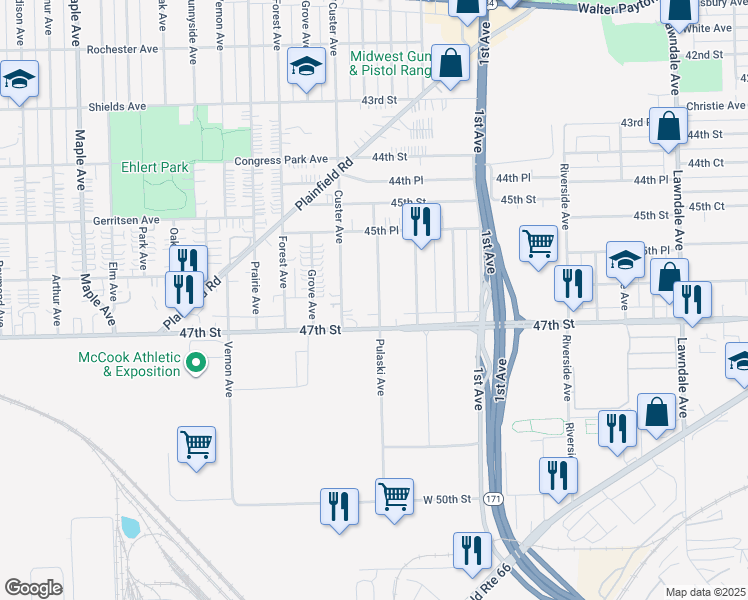 map of restaurants, bars, coffee shops, grocery stores, and more near 4624 Pulaski Avenue in Lyons