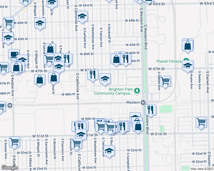 map of restaurants, bars, coffee shops, grocery stores, and more near 2611 West 48th Street in Chicago