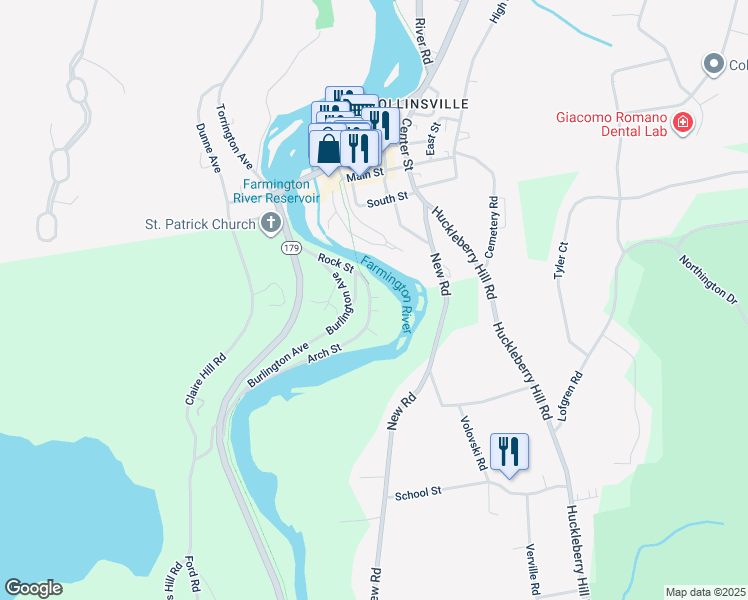 map of restaurants, bars, coffee shops, grocery stores, and more near 3 Rock Street in Burlington