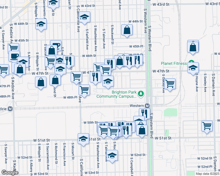 map of restaurants, bars, coffee shops, grocery stores, and more near 2611 West 48th Street in Chicago