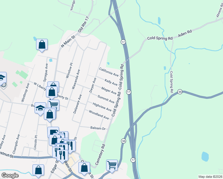 map of restaurants, bars, coffee shops, grocery stores, and more near 28 Mager Avenue in Liberty