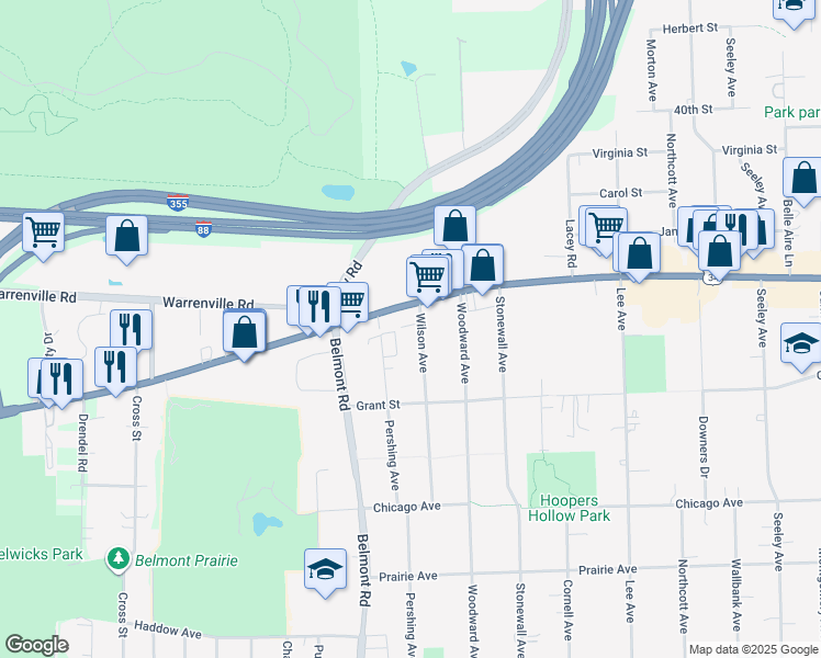 map of restaurants, bars, coffee shops, grocery stores, and more near 4403 Wilson Avenue in Downers Grove