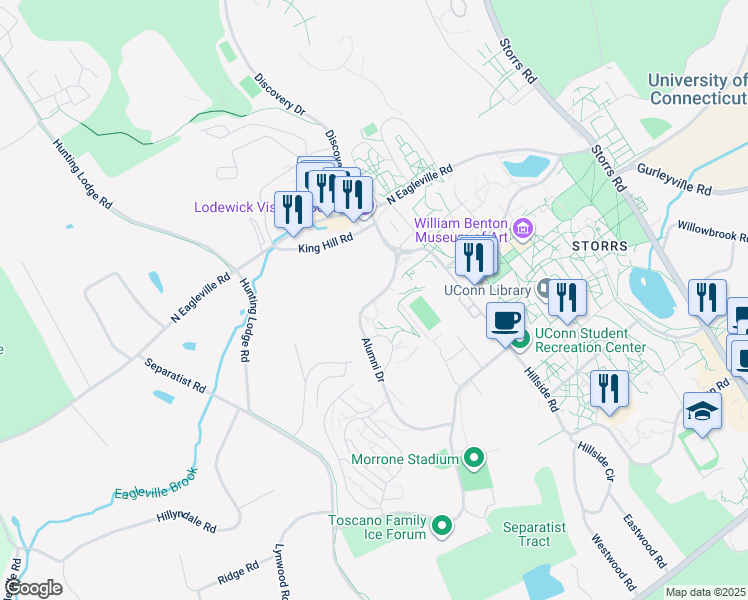 map of restaurants, bars, coffee shops, grocery stores, and more near 2376 Alumni Drive in Mansfield