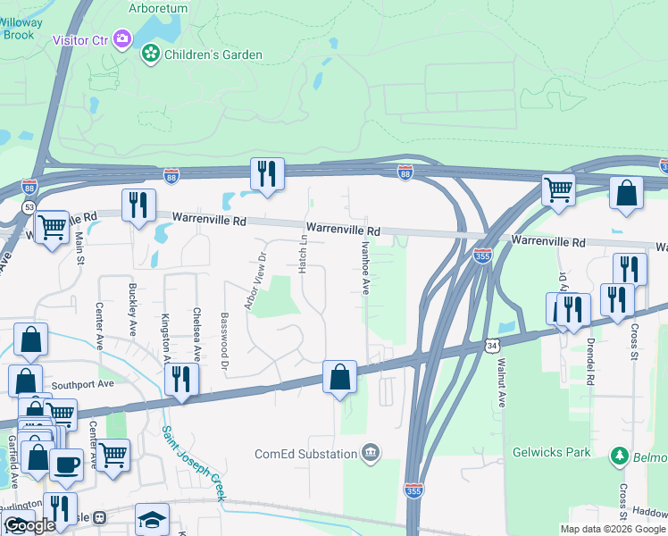 map of restaurants, bars, coffee shops, grocery stores, and more near 4439 Cascara Lane in Lisle