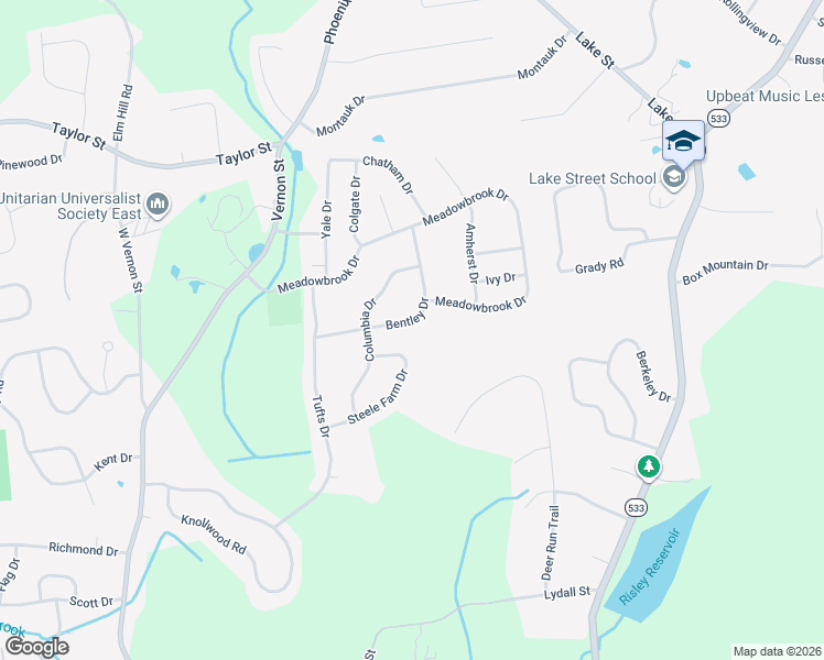 map of restaurants, bars, coffee shops, grocery stores, and more near 83 Bentley Drive in Manchester