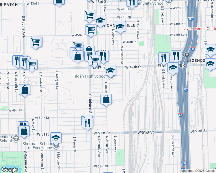 map of restaurants, bars, coffee shops, grocery stores, and more near 4816 South Union Avenue in Chicago