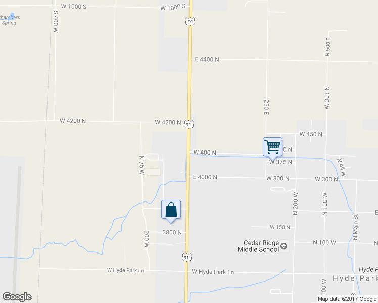 map of restaurants, bars, coffee shops, grocery stores, and more near 1 West 400 North in Hyde Park