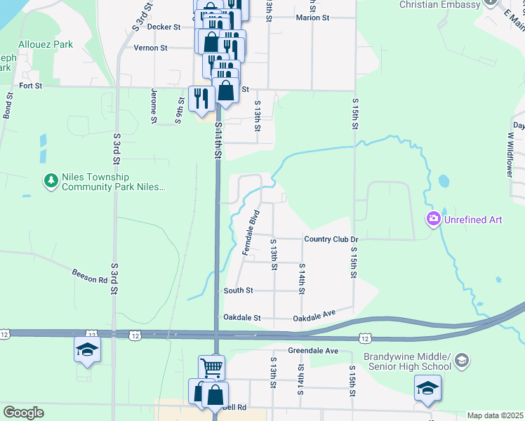 map of restaurants, bars, coffee shops, grocery stores, and more near 1517 Ferndale Boulevard in Niles