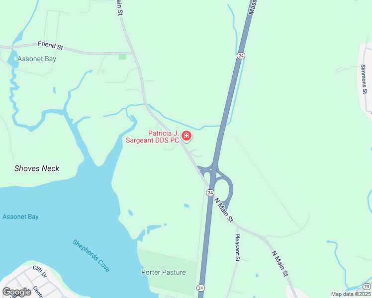 map of restaurants, bars, coffee shops, grocery stores, and more near 73 North Main Street in Freetown