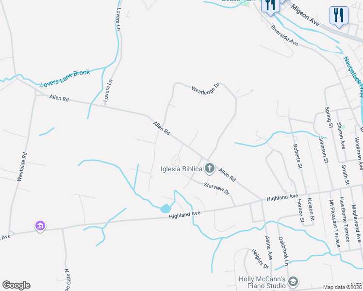 map of restaurants, bars, coffee shops, grocery stores, and more near 335 Allen Road in Torrington