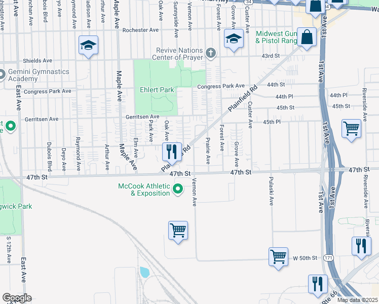 map of restaurants, bars, coffee shops, grocery stores, and more near 4629 Vernon Avenue in Brookfield