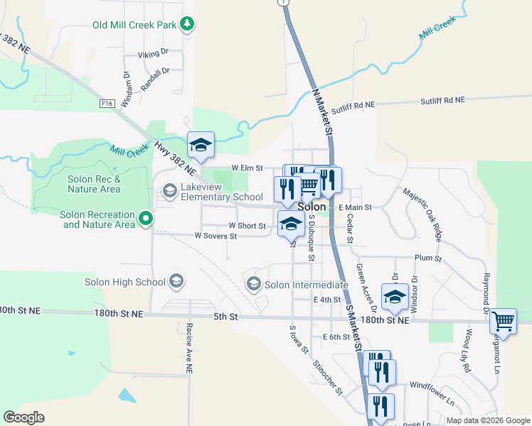 map of restaurants, bars, coffee shops, grocery stores, and more near 133 South West Street in Solon